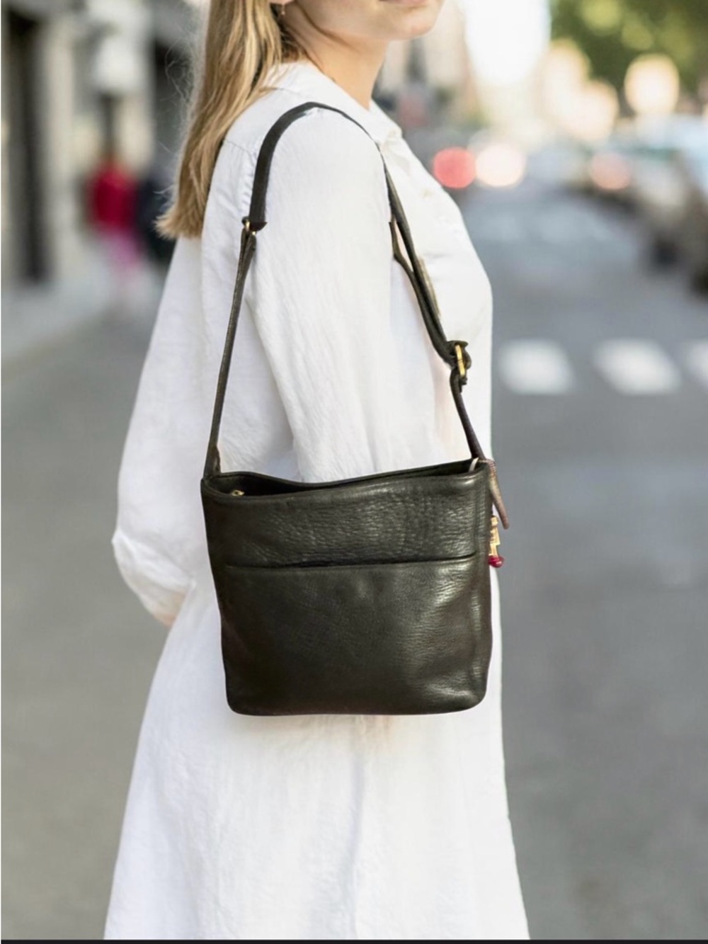 Classic Black Leather Crossbody Bag - Women made in 1997